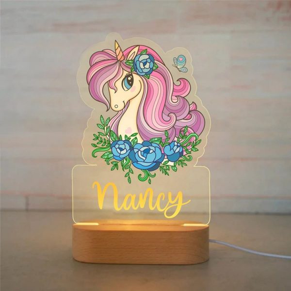 eenhoorn bloemen lamp met naam
