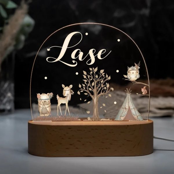 Bosdieren vriendjes nachtlamp met naam