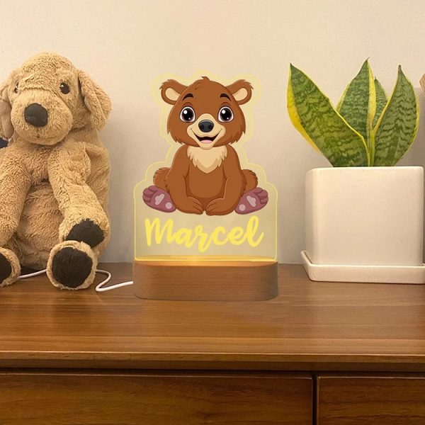 Baby beer houten nachtlampje met naam