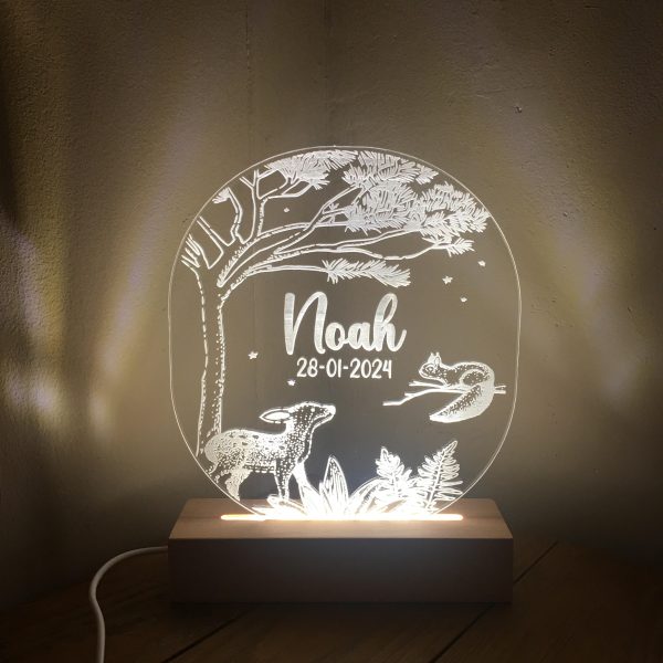 Naamlamp babykamer inrichting woodland thema