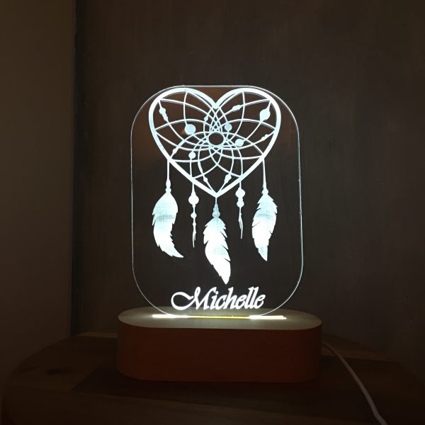 dreamcatcher nachtlampje in hart vorm met naam
