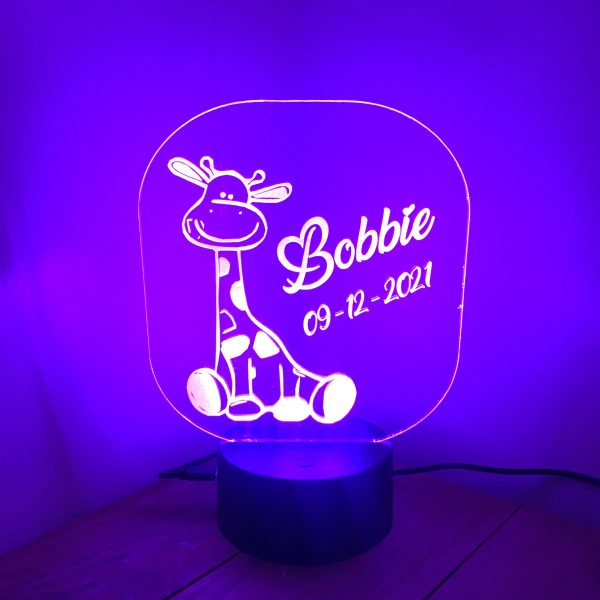 giraffe led nachtlampje met naam en datum