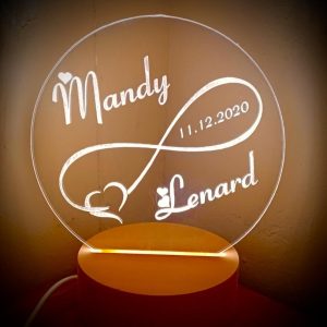 Infinity Valentijns cadeau lamp gepersonaliseerd met naam en datum