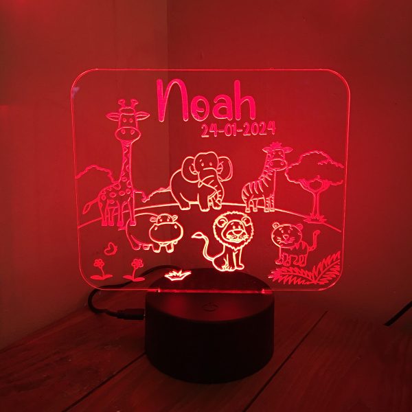 Safari thema nachtlampje kinderkamer met naam
