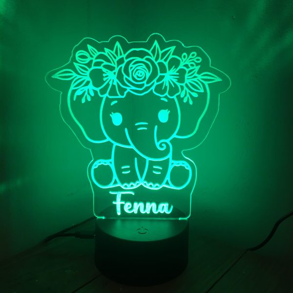 Olifantje 3d nachtlamp met bloemen groen