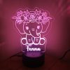 Olifant 3d nachtlamp met bloemen roze