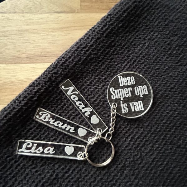 Vaderdag sleutelhanger met naam super opa