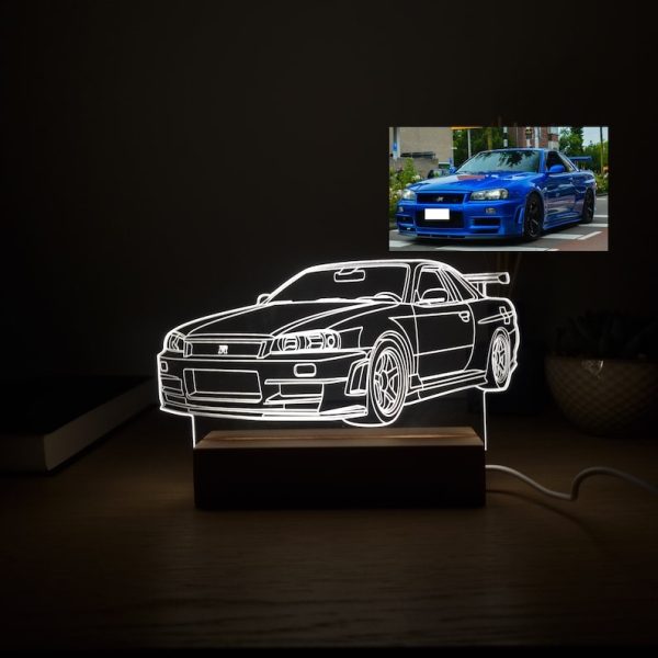 Hand getekende auto foto lamp met naam