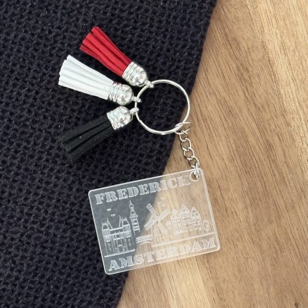 Sleutelhanger skyline Amsterdam gepersonaliseerd met naam