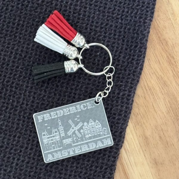 Amsterdam skyline sleutelhanger met naam