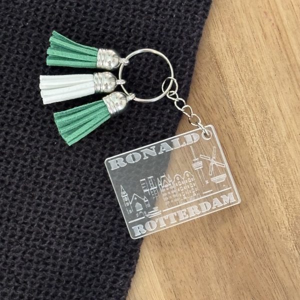 Skyline Rotterdam sleutelhanger met naam gepersonaliseerd