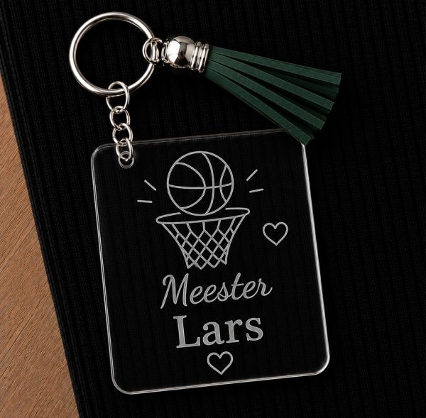 sleutelhanger meester met basketbal en naam