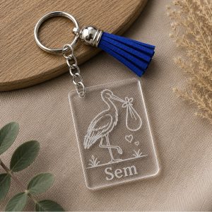 Ooievaar geboorte sleutelhanger met naam
