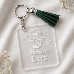 meester sleutelhanger met naam en basketbal