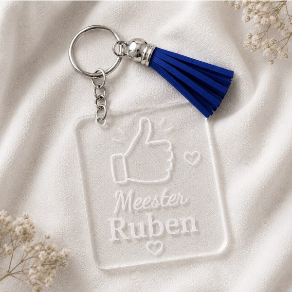 Meester sleutelhanger met naam en duim