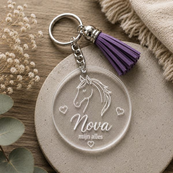 Paarden sleutelhanger met naam