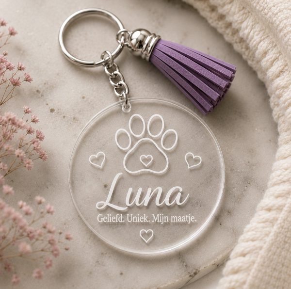sleutelhanger kattenpoot met naam